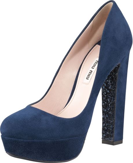 Miu Miu Glittersole Suede Pump in Brown (almond) - Lyst