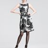 Oscar De La Renta Brush Stroke Print Belted Dress in Gray (black) - Lyst