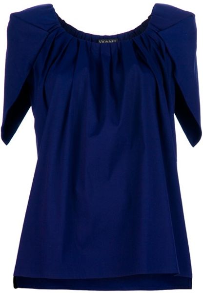 Vionnet Folded Shoulder Blouse in Blue - Lyst
