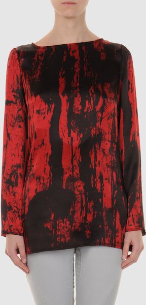 Balmain Long Sleeve Blouse in Red - Lyst