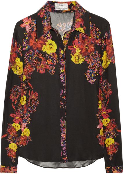 Erdem Cecilia Floralprint Silk Shirt in Black - Lyst