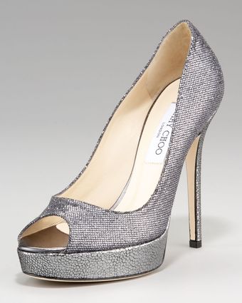 Jimmy Choo Crown Glittered Peeptoe Platform Pump - Lyst