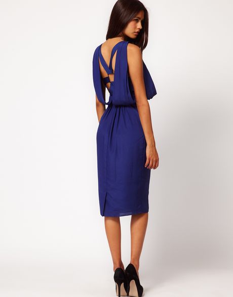 Asos Asos Drape Dress with Strap Back in Blue | Lyst