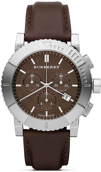 Burberry Stainless Steel Round Faced Watch with Leather Strap 42 Mm - Lyst