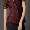 Burberry Scallop Edge Lace Shirt in Red (elderberry) - Lyst