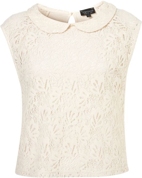 Topshop Peterpan Collar Lace Shell Top in White (cream) - Lyst