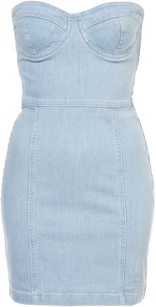 Topshop Denim Cupped Bandeau Dress - Lyst