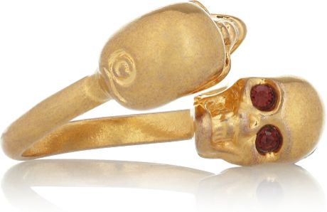 Alexander Mcqueen Swarovski Crystal Doubleskull Ring in Gold - Lyst