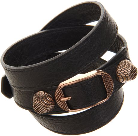 Balenciaga Arena Giant Rose Gold Double Tour Bracelet in Black (rose) - Lyst