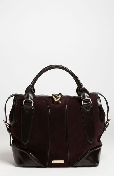 Burberry Suede Tote in Brown (plum) - Lyst