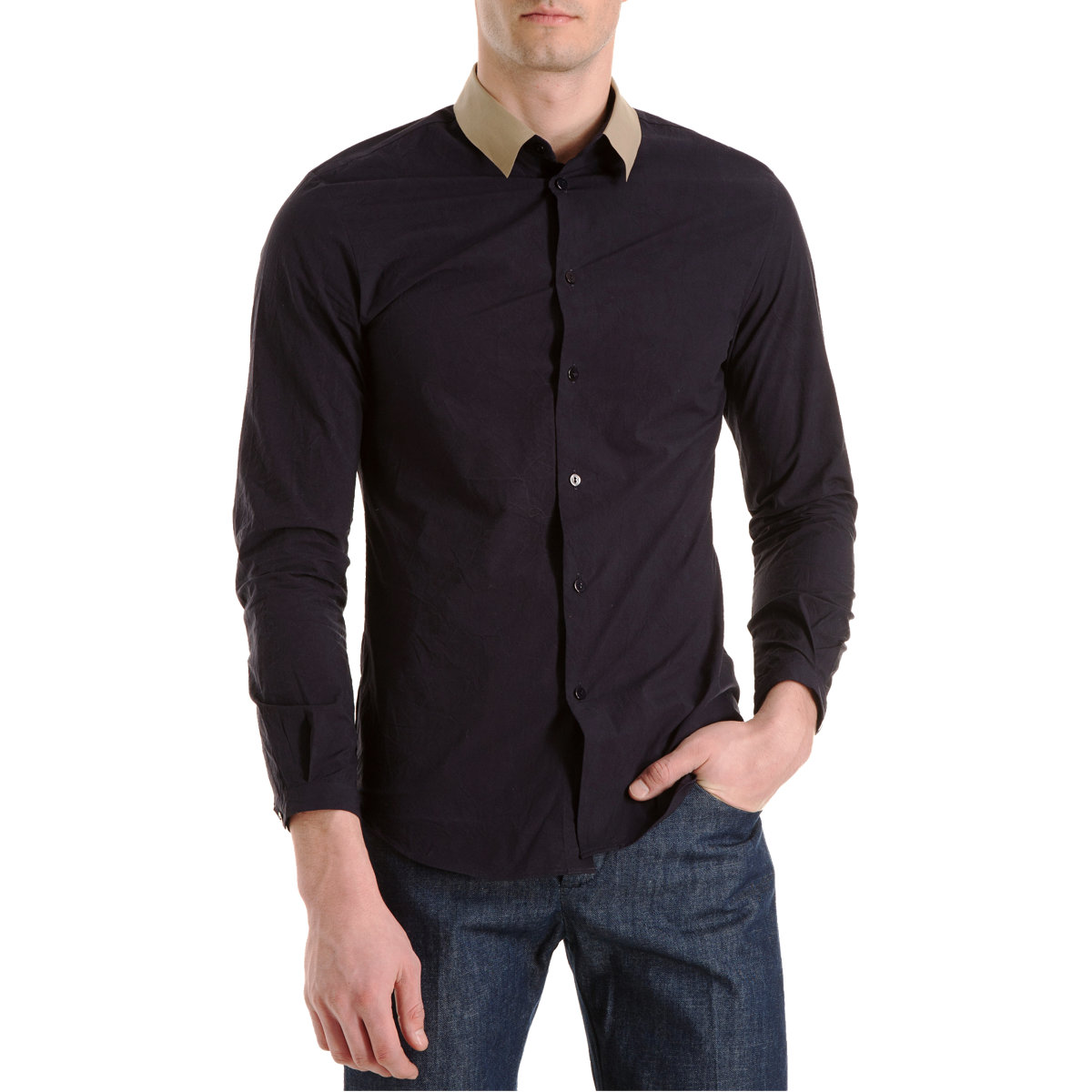 Carven Contrast Collar Dress Shirt in Blue for Men (navy) Lyst