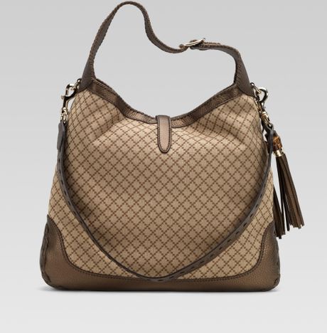 Gucci New Jackie Diamante Canvas Shoulder Bag In Brown (beige) | Lyst