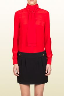 Gucci Pleated Sash Blouse - Lyst