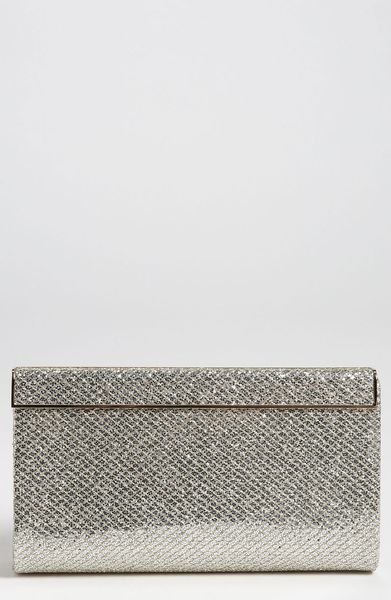 Jimmy Choo Cayla Glitter Clutch in Silver (champagne) - Lyst