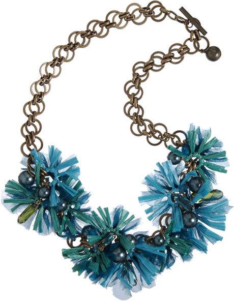 Lanvin Raffia Mask Flower Small Necklace in Blue (gold) - Lyst