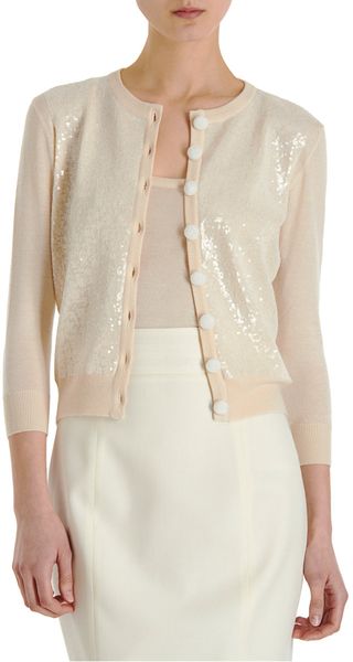 L'wren Scott Sequin Button Classic Cardigan in Beige (cream) - Lyst