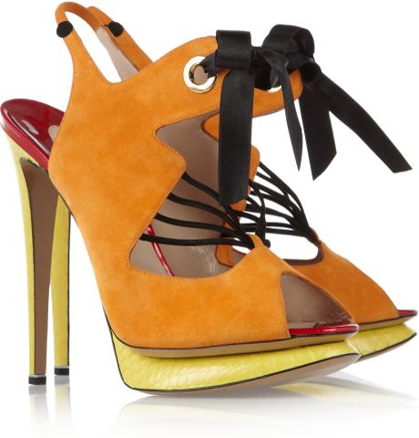 Nicholas Kirkwood Suede and Elaphe Slingback Sandals in Yellow (lemon) - Lyst