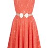 Oasis Deco Belted Lace Fit and Flare Dress in Red (coral) - Lyst