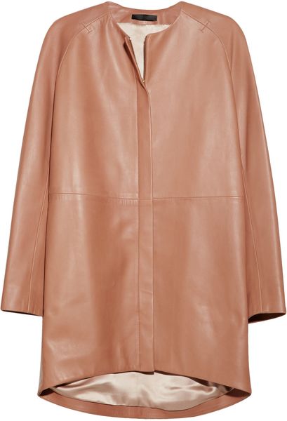 The Row Nesjen Leather Coat in Pink (coral) - Lyst