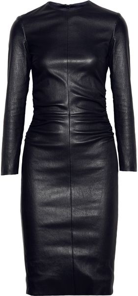 The Row Risting Ruched Leather Dress in Black (midnight) - Lyst