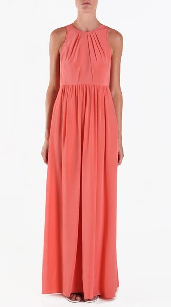 Tibi Silk Long Dress in Red (coral) - Lyst