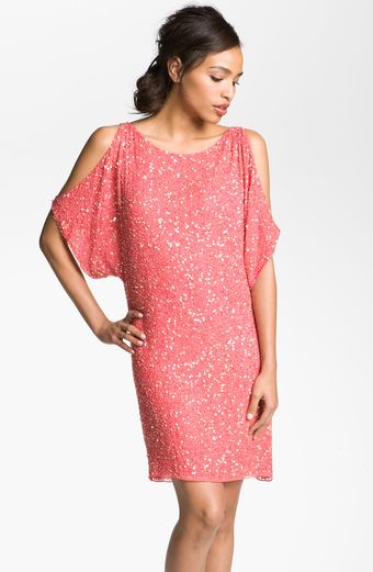 Aidan Mattox Embellished Split Sleeve Shift Dress - Lyst