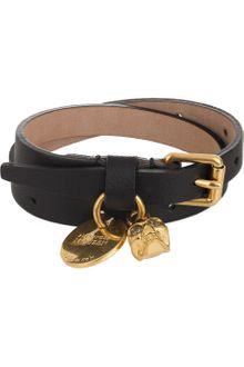 Alexander McQueen Skull Charm Leather Wrap Bracelet - Lyst