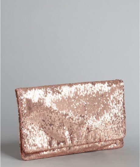 Bcbgmaxazria Sandal Wood Sequined Fold Over Clutch in Gold (rose) - Lyst