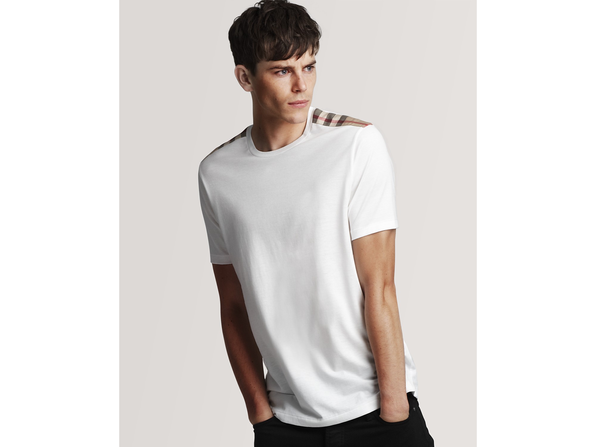 Burberry Brit Check Placement Jersey Tee In White For Men Lyst 