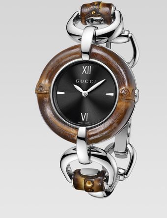 Gucci Bamboo Accented Stainless Steel Watchblack Dial - Lyst