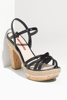 Prada Strappy Patent Leather Sandal - Lyst