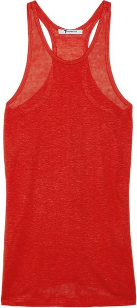 T By Alexander Wang Slub Linen and Silkblend Jersey Racerback Tank - Lyst