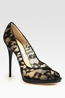 Jimmy Choo Blair Lace Covered Mesh And Patent Leather Pumps - Lyst