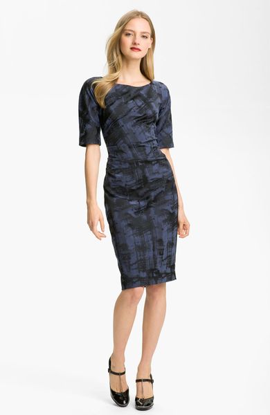 Lela Rose Side Ruched Dress in Blue (midnight) - Lyst