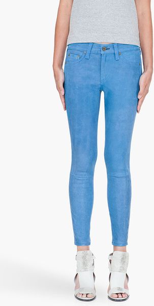 Rag & Bone Blue Cropped Leather Leggings in Blue - Lyst