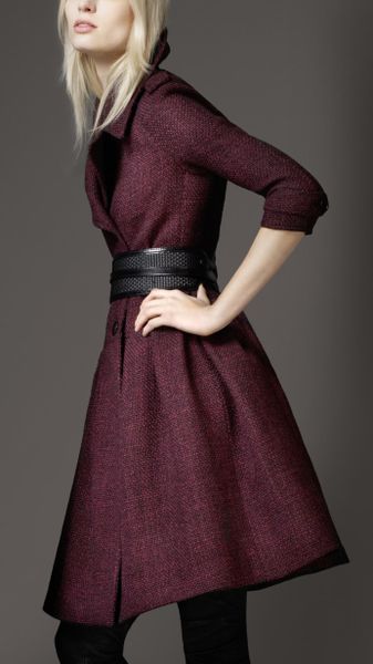 Burberry Full Skirted Tweed Coat in Purple (elderberry) - Lyst