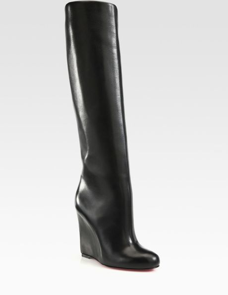 Christian Louboutin Leather Overtheknee Wedge Boots in Black - Lyst