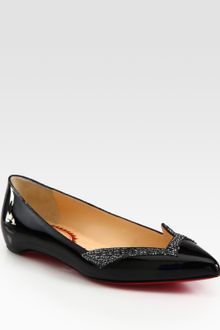 Christian Louboutin Pigalove Patent Leather Crystalcoated Flats - Lyst