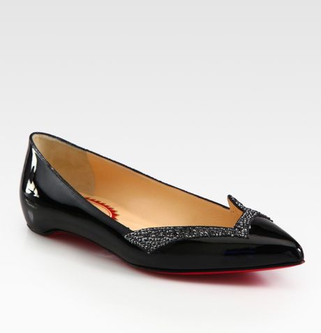 Christian Louboutin Pigalove Patent Leather Crystalcoated Flats in Black - Lyst