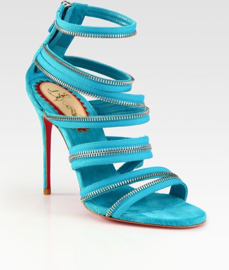 Christian Louboutin Unzip Suede Sandals in Blue (turquoise) - Lyst