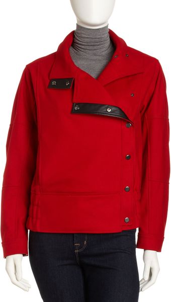 Dkny Funnel Collar Coat in Red - Lyst