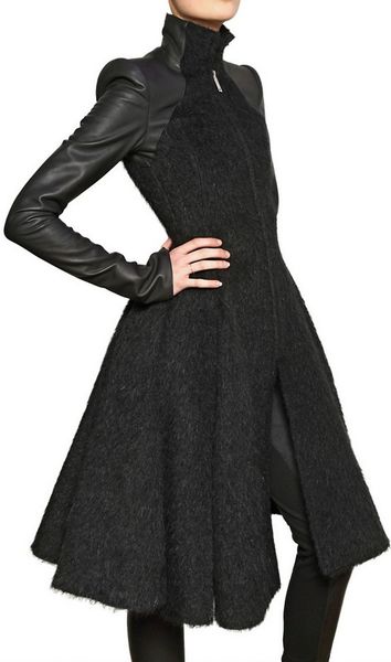Gareth Pugh Nappa Sleeves On Alpaca Mohair Wool Coat in Black - Lyst