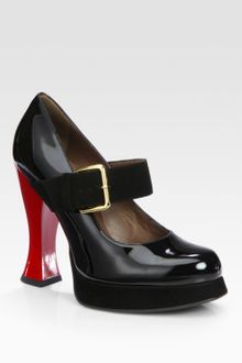 Marni Patent Leather and Suede Platform Mary Jane Pumps - Lyst