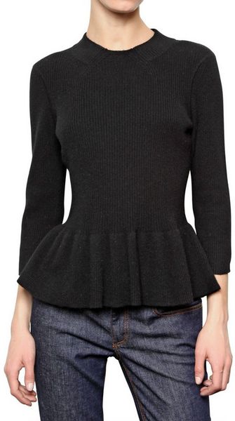 Tory Burch Ruched Soft Wool Knit Sweater in Black - Lyst