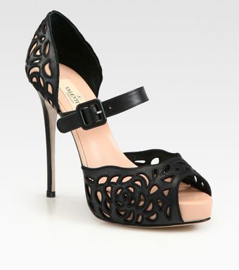Valentino Cutout Leather Platform Mary Jane Pumps - Lyst