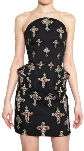 Versace Strapless Cross Stretch Silk Cady Dress in Black - Lyst