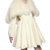 Alexander Mcqueen Shearling and Floral Appliqué Brocade Coat in White - Lyst