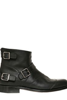 Balmain Belted Leather Low Boots - Lyst