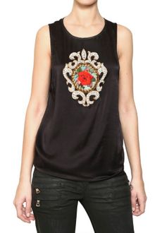 Balmain Embroidered Silk Satin Top - Lyst