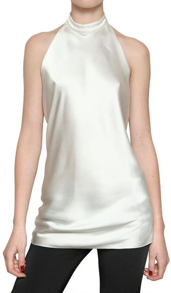 Balmain Halter Neck Silk Satin Top in White - Lyst